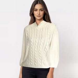 Karen Scott Petite Boucle Mock Turtleneck Cable Knit Sweater EUC